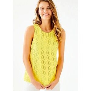 NWT Lilly Pulitzer Iona Top Floral Eyelet Lace Pineapple Juice Yellow XS 00 0 2